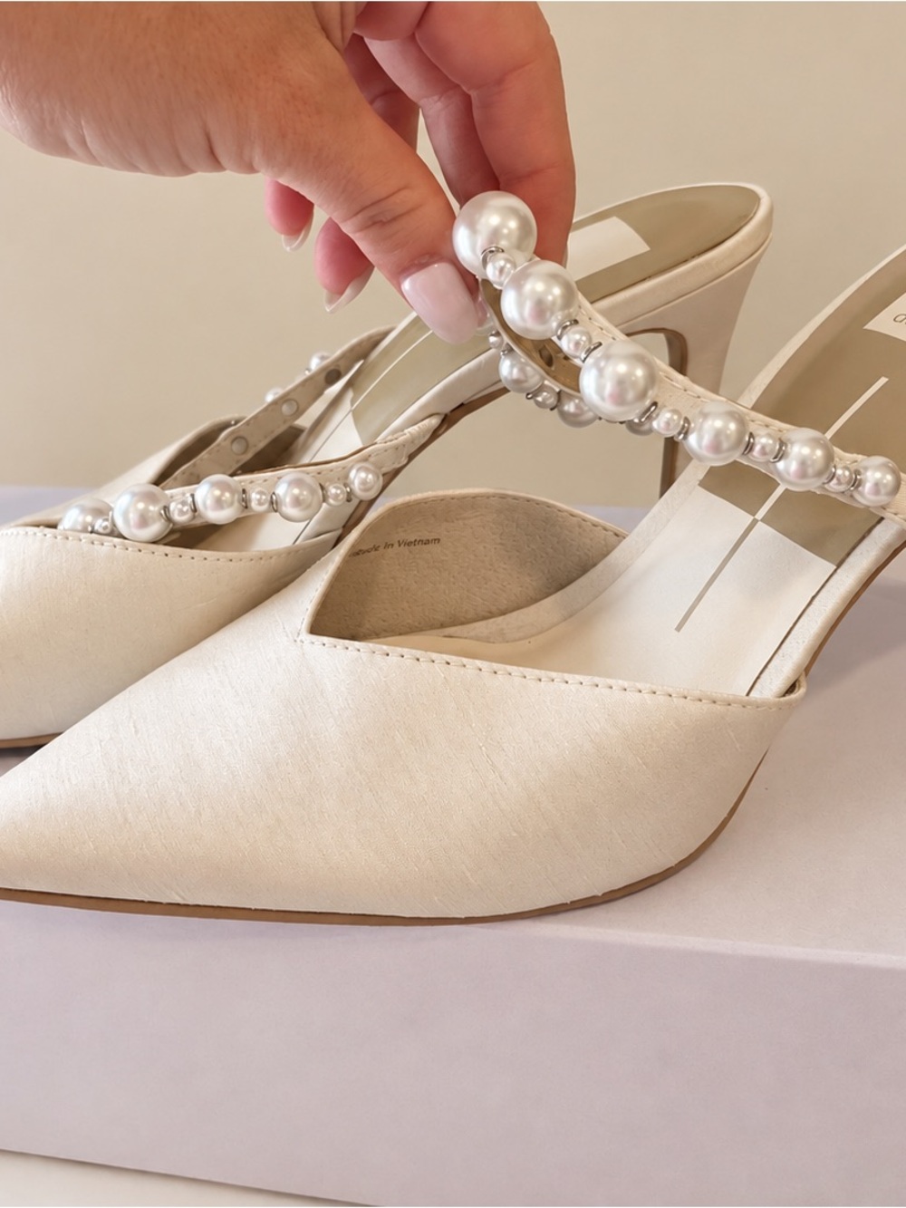 Dolce Vita Ivory Pearl-Embellished Pointed Mule Heels